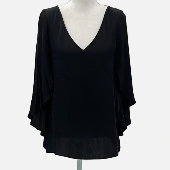 Milly Stretch Silk Butterfly Sleeve V Neck Blouse in Black - Size 6 - Picture 1 of 8